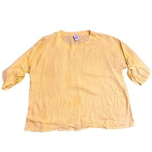 Match Point USA‎ 100% Linen Tunic Top Bright Yellow 3/4 Sleeves O/S Overs…​